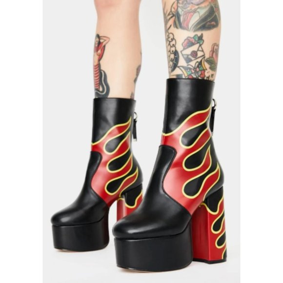 La Moda Sizzlin Hot Platform Ankle Boots Women Size 7 Leather Chunky Heel Bootie - Picture 2 of 12